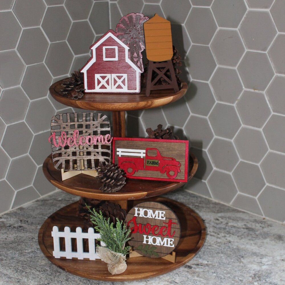 Handmade Home Sweet Farmhouse Tiered Tray Decor (Tray Not Included)